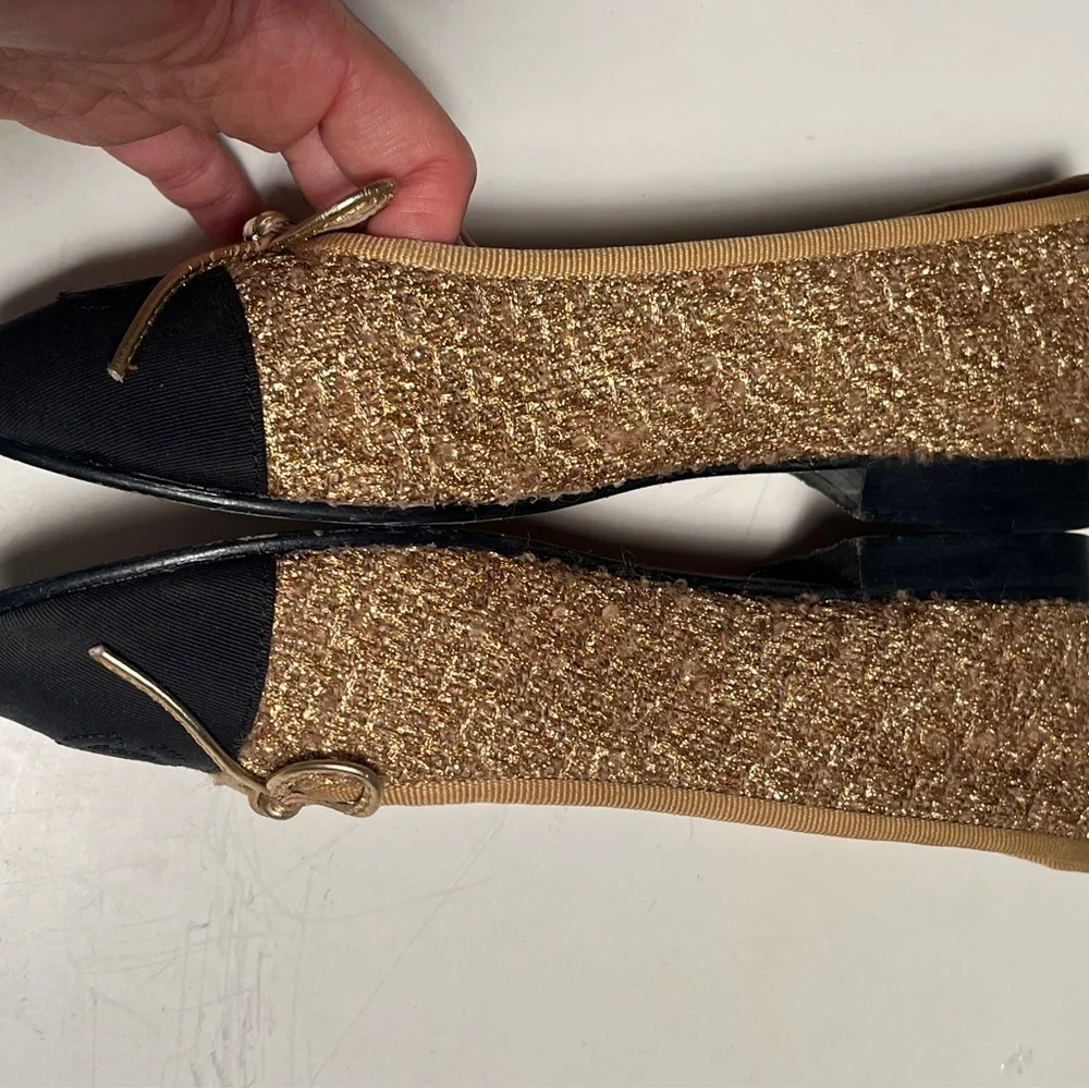 CHANEL Women's Gold and Black Flats